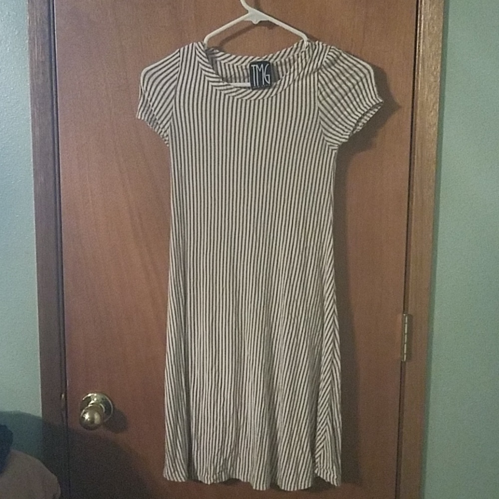 White and gold stripe dress